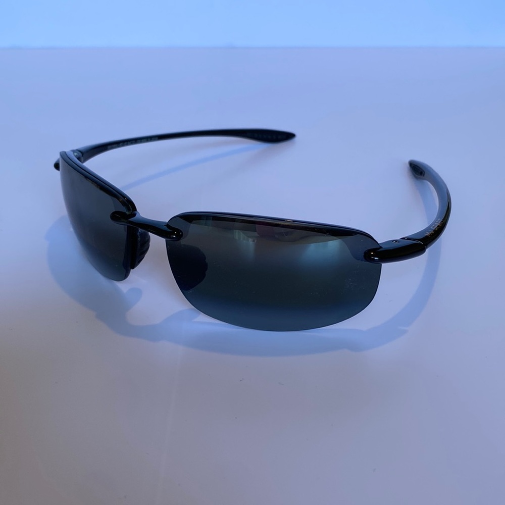 Maui Jim Ho’ Okipa Gloss Black Neutral Grey Lens Polarized Rimless Sunglasses